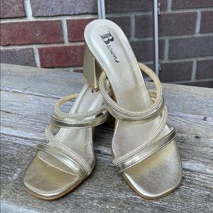 Browns | Made in Italy | Gold Metallic | Bling |Strappy | SlipOn |Heels |Size 38